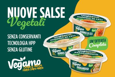 Nuove salse vegetali Vegamo: hummus e babaganoush senza conservanti, gluten free, con tecnologia HPP