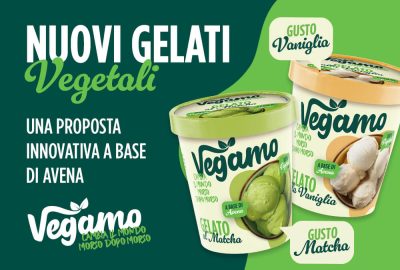 Nuovi gelati Vegamo base avena nei gusti Vaniglia e Matcha – visual promozionale