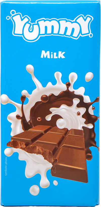 Tavoletta Yummy al latte con schizzi di cioccolato e latte
