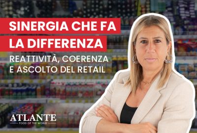 Giovanna Chiarini, Business Unit Commercial Director Italy at Atlante, in front of supermarket shelves – focus on strategic integration of sales and procurement