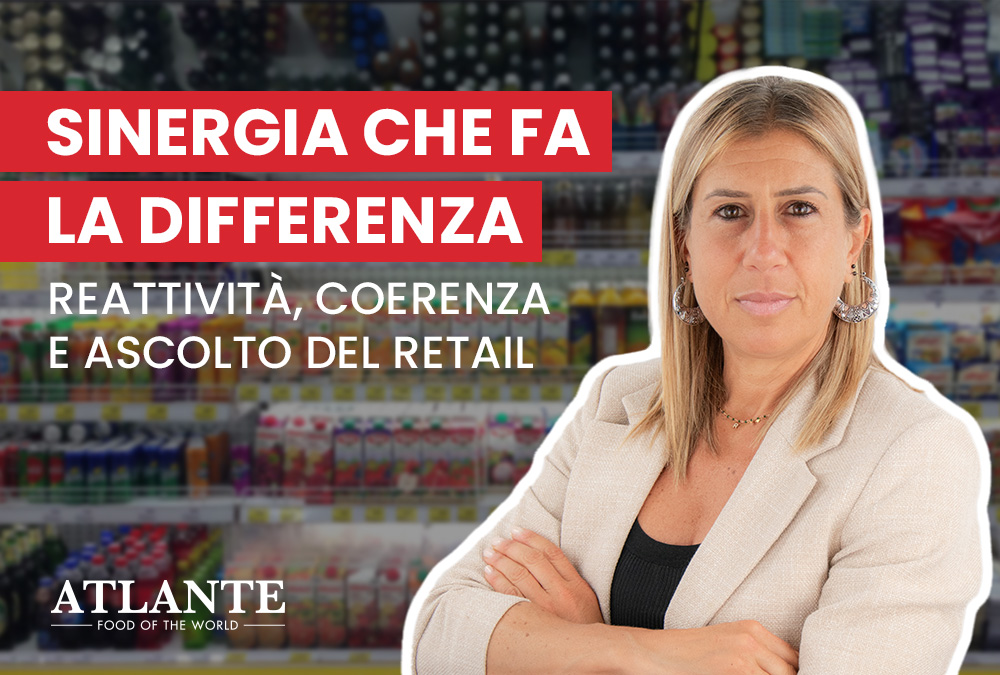 Giovanna Chiarini, Business Unit Commercial Director Italy at Atlante, in front of supermarket shelves – focus on strategic integration of sales and procurement