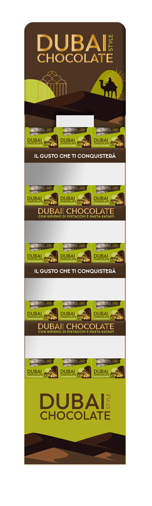 Dubai Chocolate display at Greens supermarket in Malta